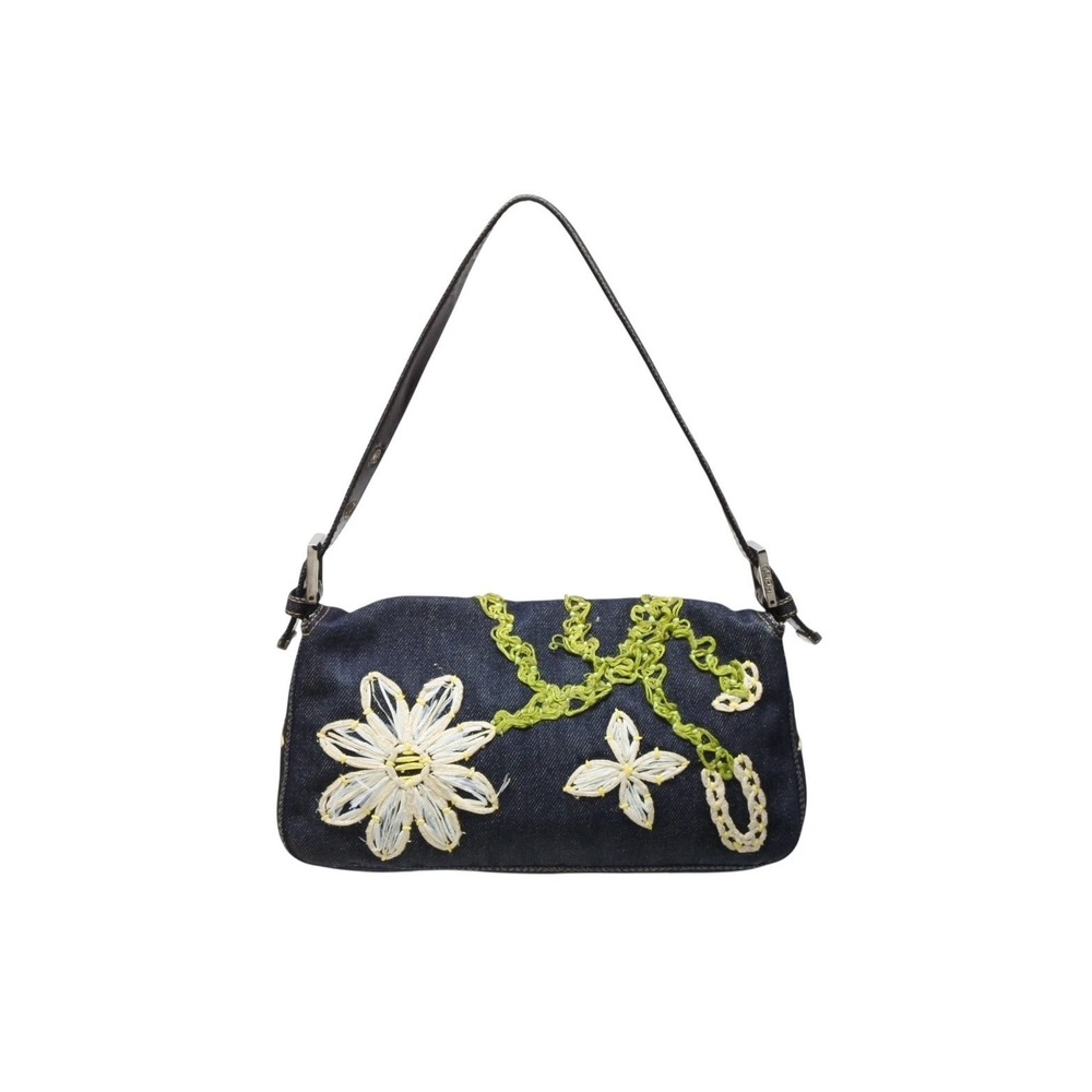 Fendi Shoulder Bucket Mamma Blue Bag Hobo Flower One Denim Embroidered Navy